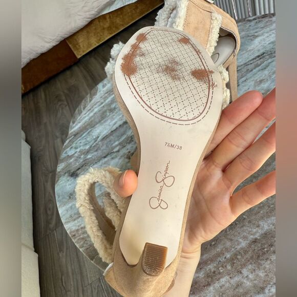 Jessica Simpson Women's Cylia Fleece Trimmed Heeled Sherpa heels Sandals 7.5 - Picture 4 of 11